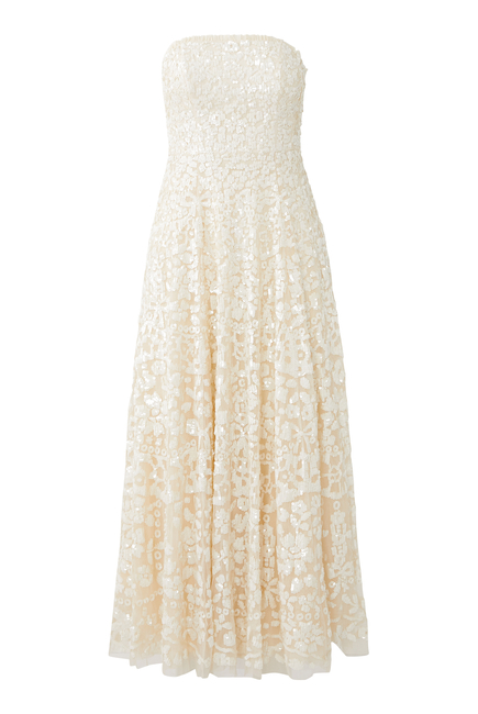 Filigree Lace Sequin Strapless Gown